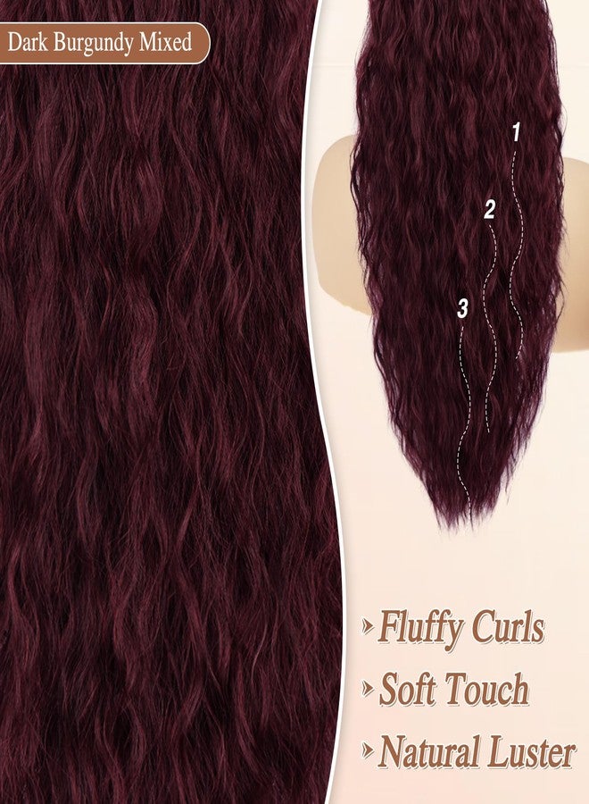 BARSDAR 22 Inch Burgundy Curly Drawstring Ponytail Extension – Dark Red Comb Clip Ponytail Hairpieces for Women – Curly Wavy Synthetic Bohemian Ponytail Extensions Long Curly Pony Tail Hairpieces - Image 3